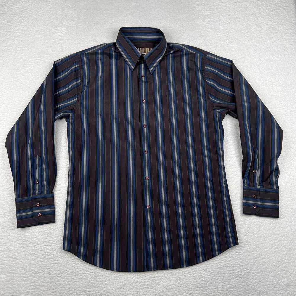 Roar Shirt Mens XL Extra Large Brown Striped Button‎ Up Long Sleeve Casual